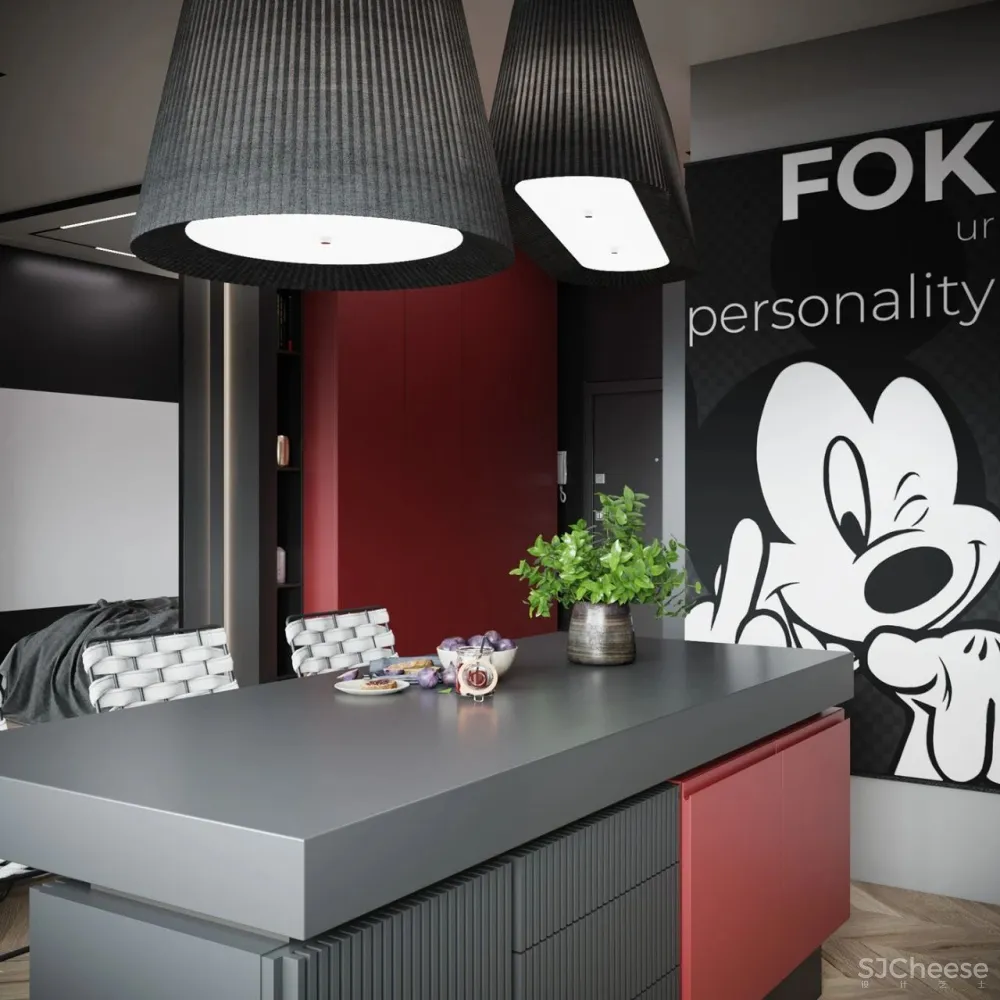 55㎡现代一居室,黑色 木色,舒适大方!