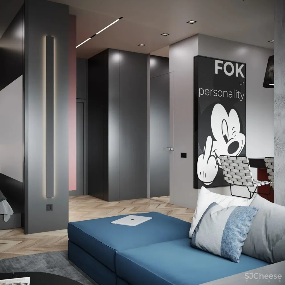 55㎡现代一居室,黑色 木色,舒适大方!