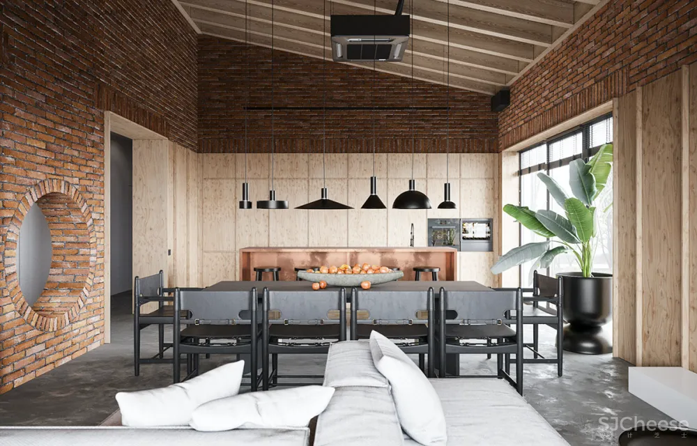 砖墙 木饰面，工业风这样设计超有范