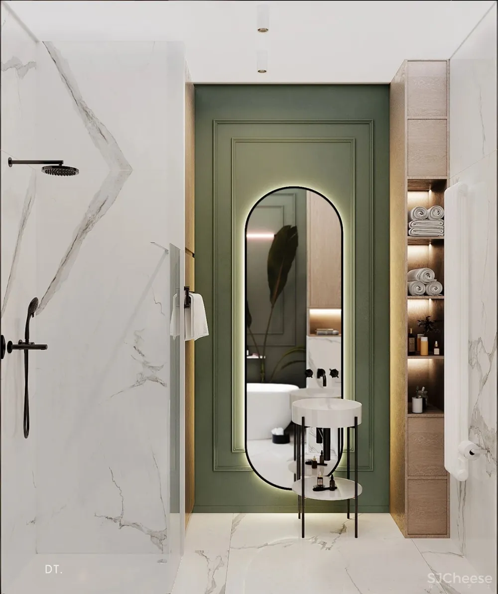 橄榄绿 勃艮第红,78m² 轻奢公寓设计