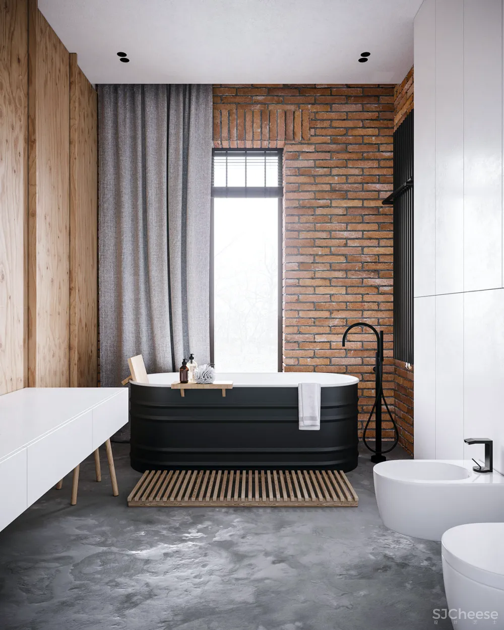砖墙 木饰面，工业风这样设计超有范