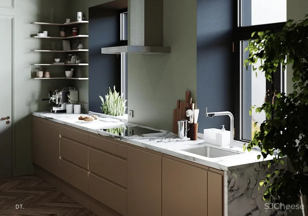 橄榄绿 勃艮第红,78m² 轻奢公寓设计