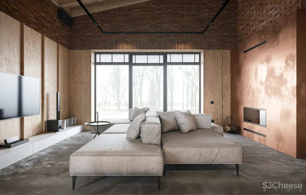 砖墙 木饰面，工业风这样设计超有范