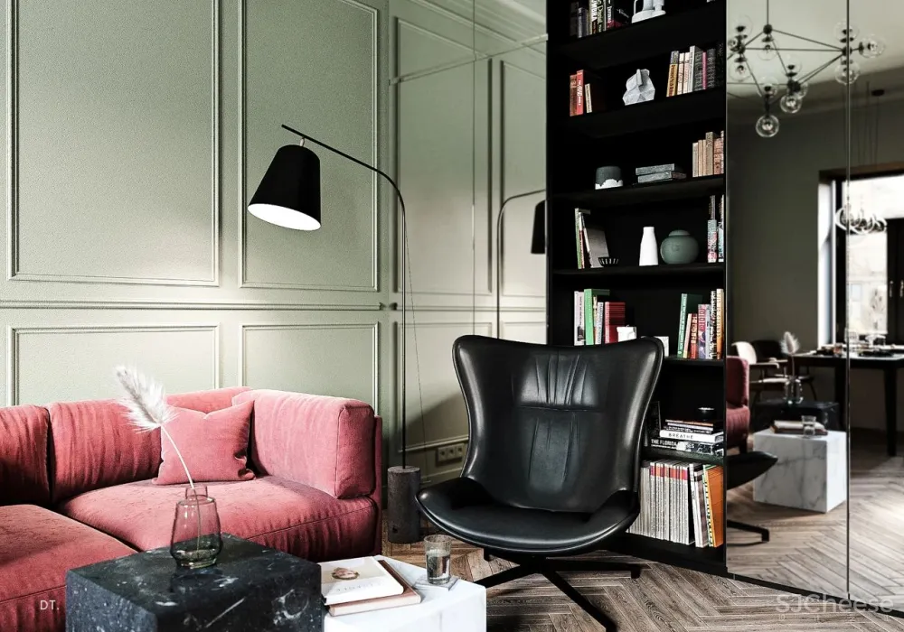 橄榄绿 勃艮第红,78m² 轻奢公寓设计