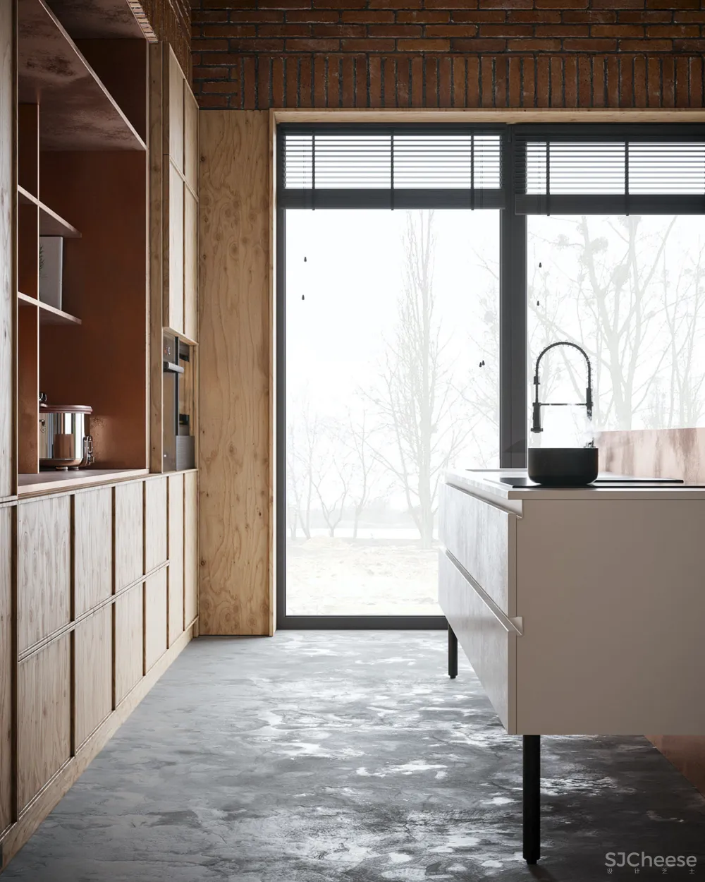 砖墙 木饰面，工业风这样设计超有范