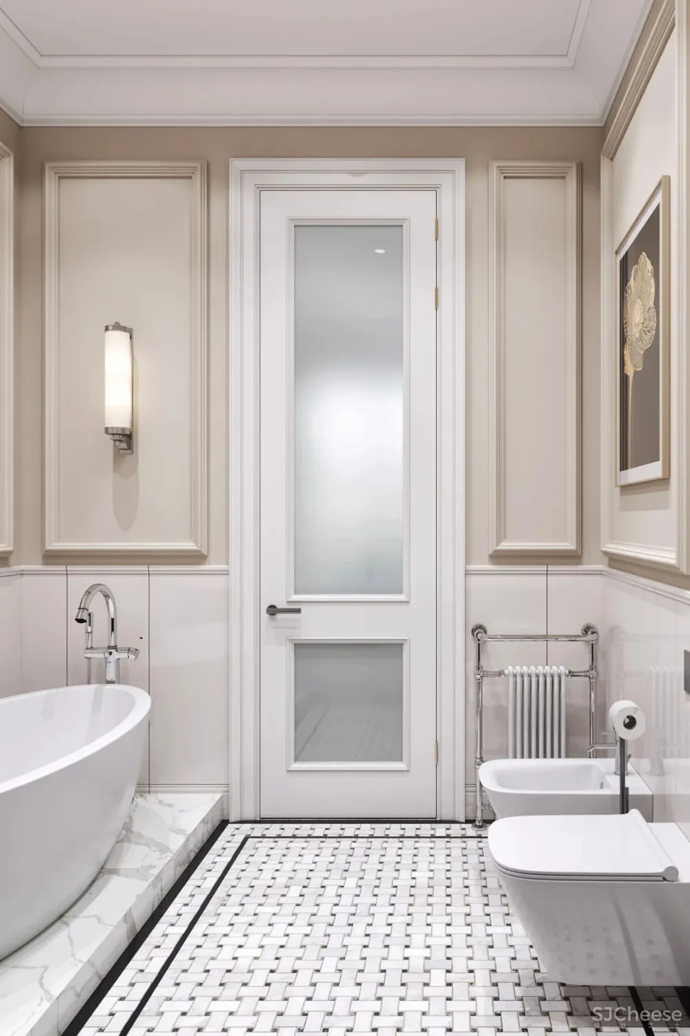 精致的石膏线条与黄铜，这样恰到好处的轻奢风甜而不腻，华丽而不俗气