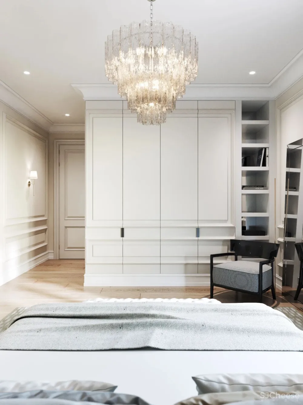 精致的石膏线条与黄铜，这样恰到好处的轻奢风甜而不腻，华丽而不俗气