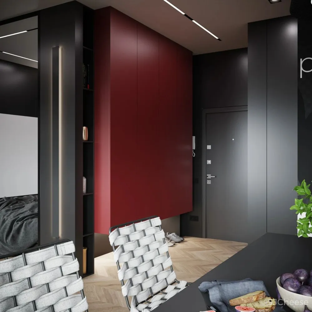 55㎡现代一居室,黑色 木色,舒适大方!