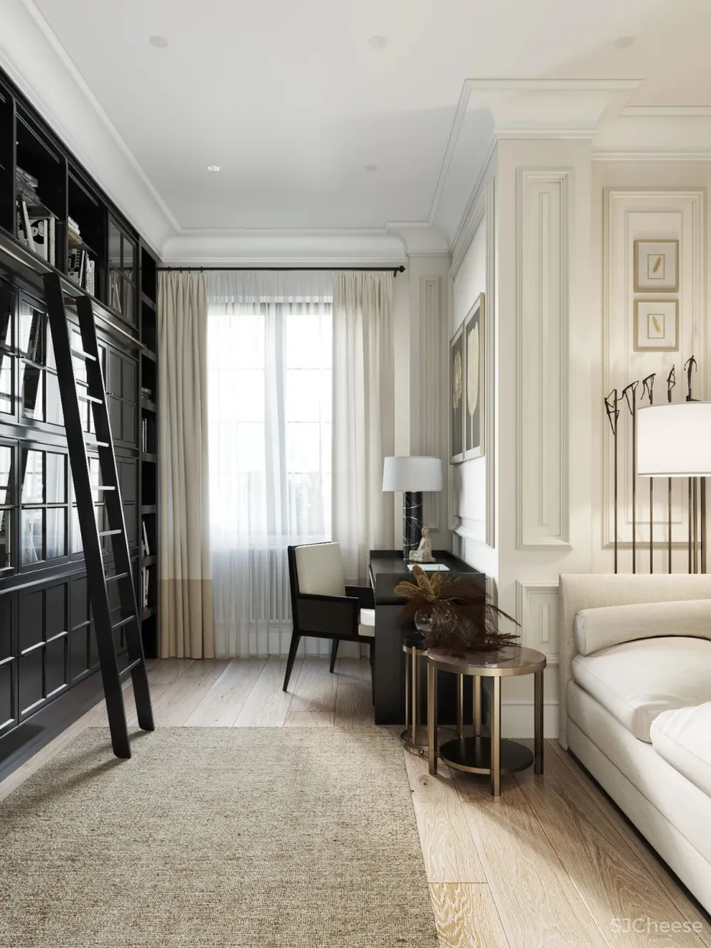 精致的石膏线条与黄铜，这样恰到好处的轻奢风甜而不腻，华丽而不俗气