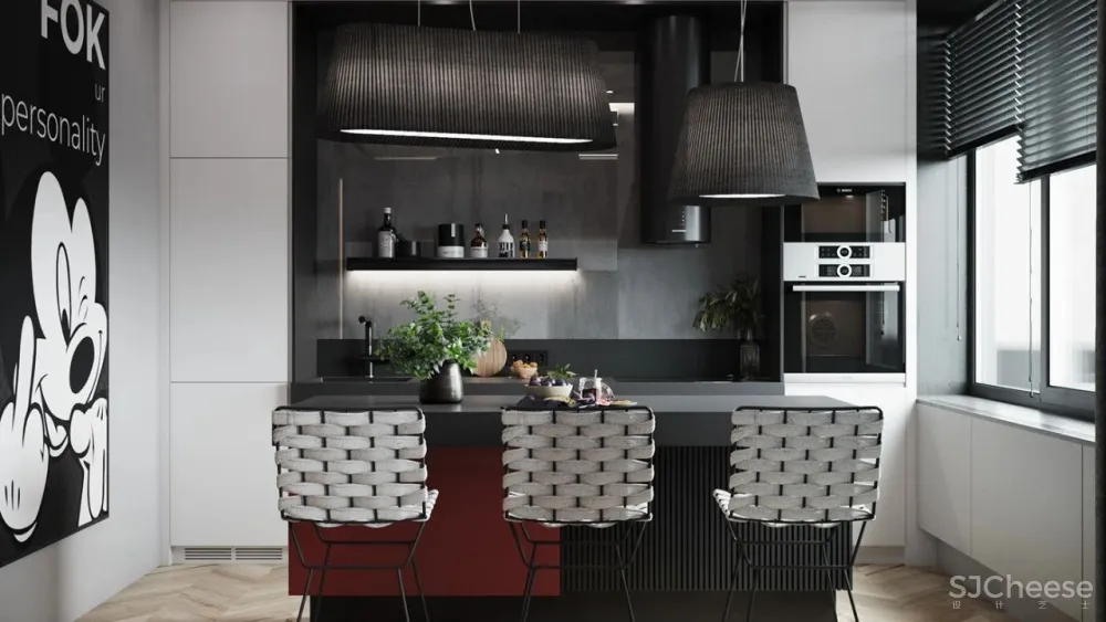 55㎡现代一居室,黑色 木色,舒适大方!