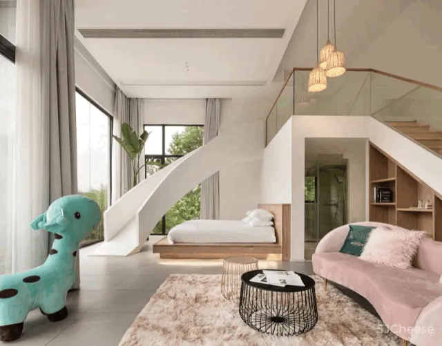 莫干山云端新宿!2000 m²摩洛哥花园私藏游乐园,loft亲子滑梯房,露台无边泳池超隐秘!