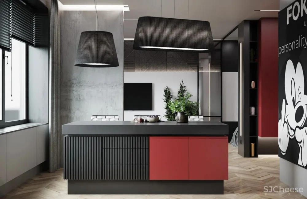 55㎡现代一居室,黑色 木色,舒适大方!