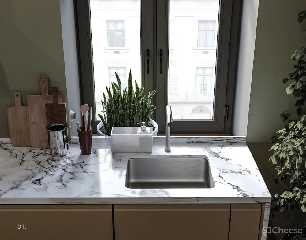 橄榄绿 勃艮第红,78m² 轻奢公寓设计