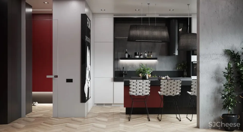 55㎡现代一居室,黑色 木色,舒适大方!