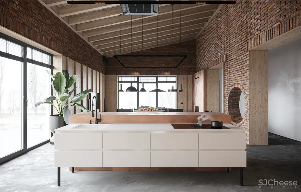 砖墙 木饰面，工业风这样设计超有范