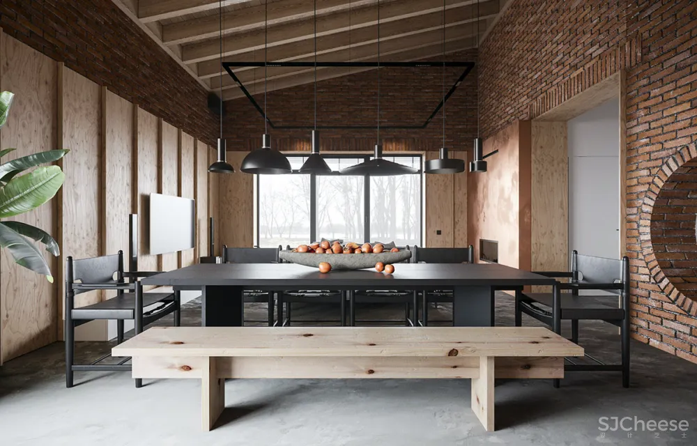 砖墙 木饰面，工业风这样设计超有范