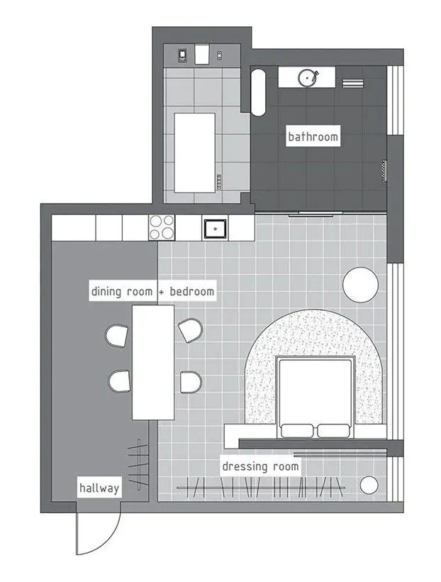 一室户小公寓，去掉隔墙空间大 2 倍