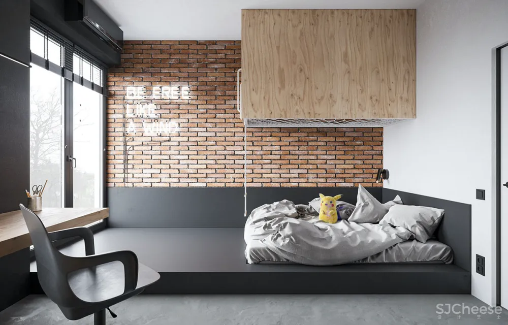 砖墙 木饰面，工业风这样设计超有范