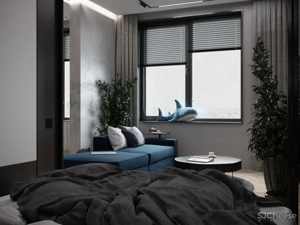 55㎡现代一居室,黑色 木色,舒适大方!