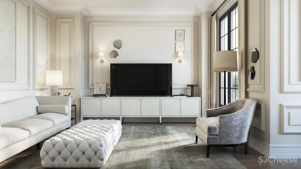 精致的石膏线条与黄铜，这样恰到好处的轻奢风甜而不腻，华丽而不俗气