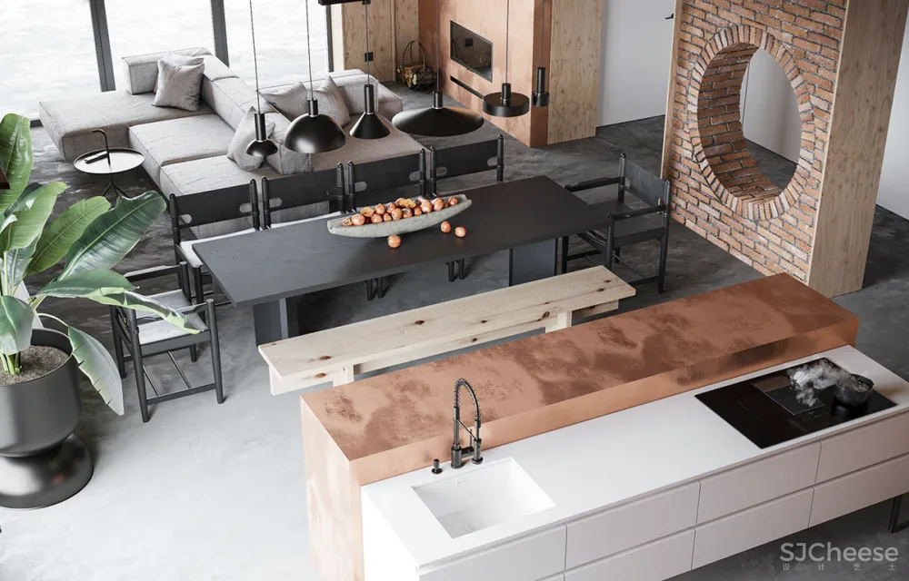 砖墙 木饰面，工业风这样设计超有范