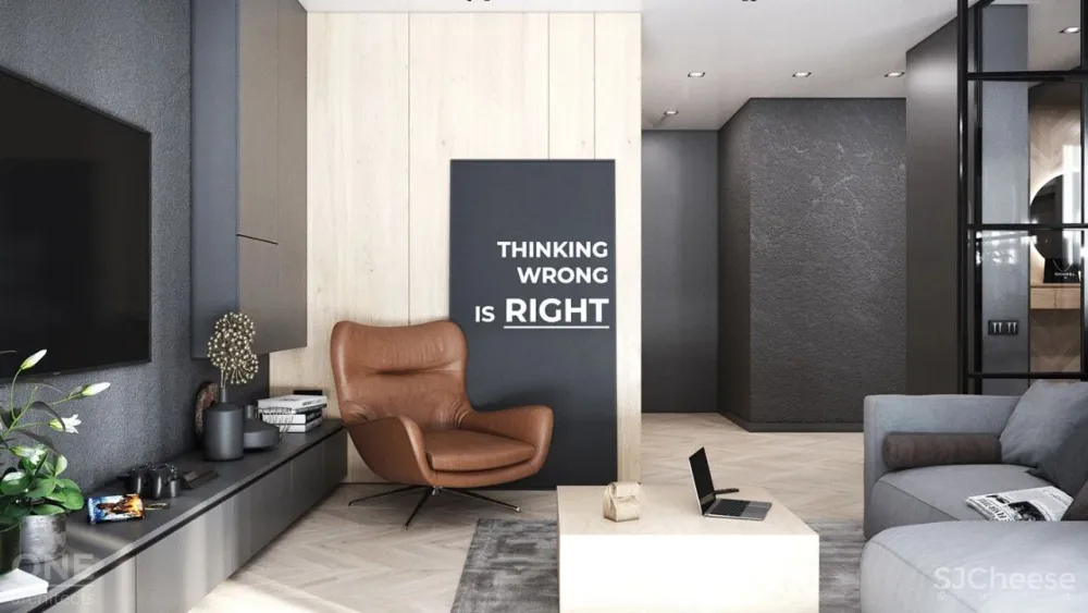 55㎡现代一居室,黑色 木色,舒适大方!