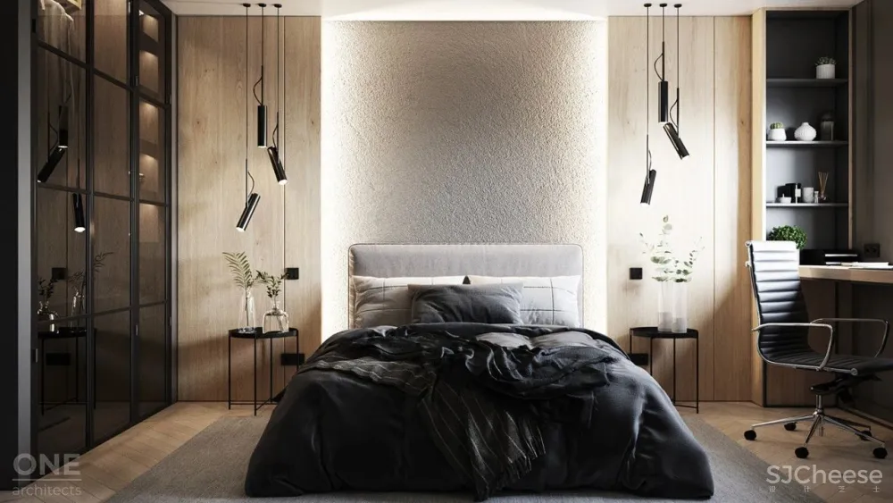 55㎡现代一居室,黑色 木色,舒适大方!