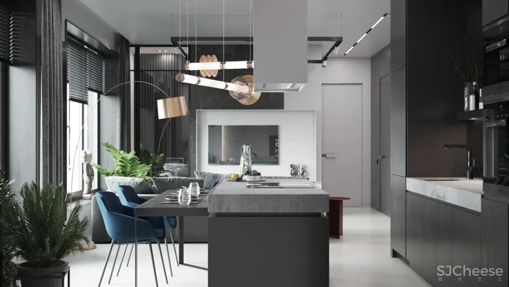 55㎡现代一居室,黑色 木色,舒适大方!