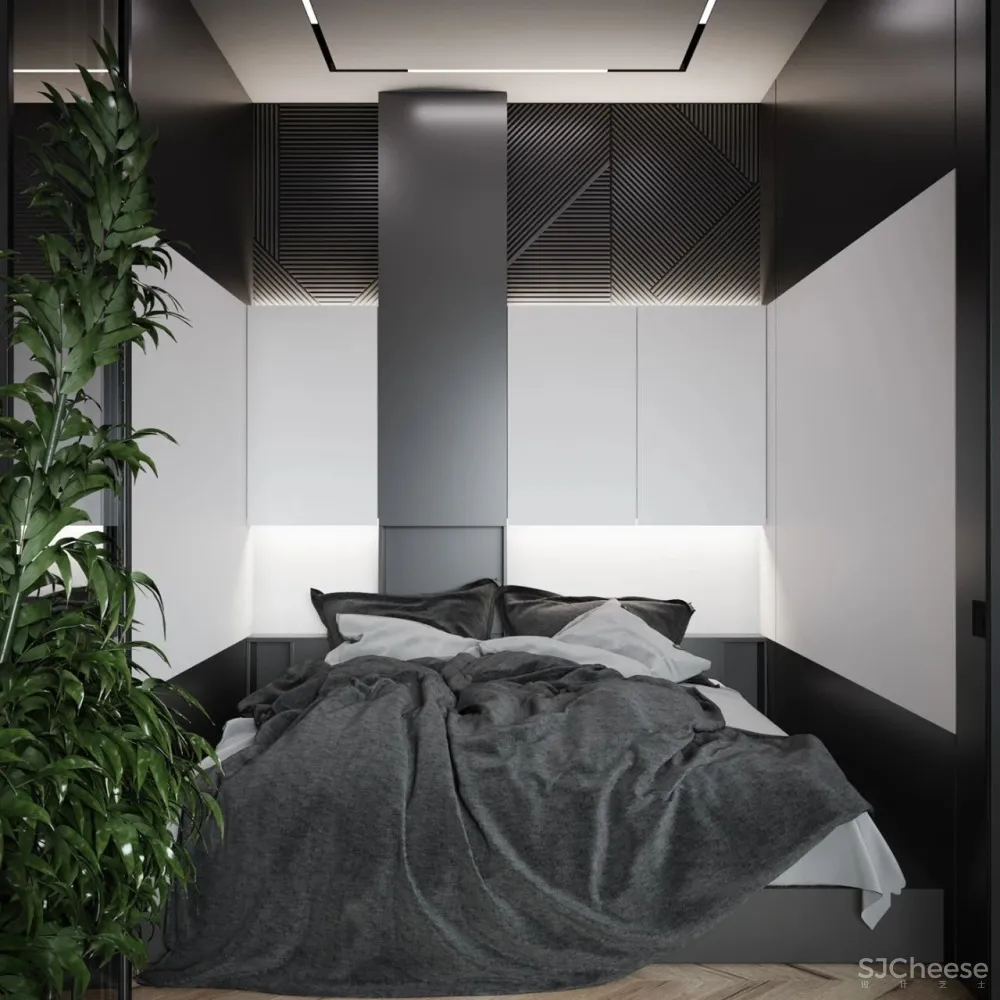 55㎡现代一居室,黑色 木色,舒适大方!