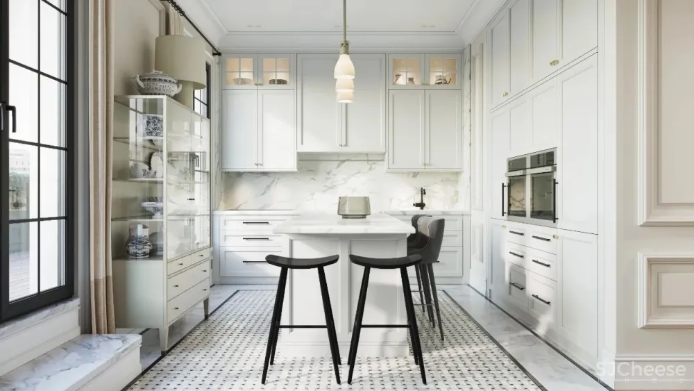 精致的石膏线条与黄铜，这样恰到好处的轻奢风甜而不腻，华丽而不俗气