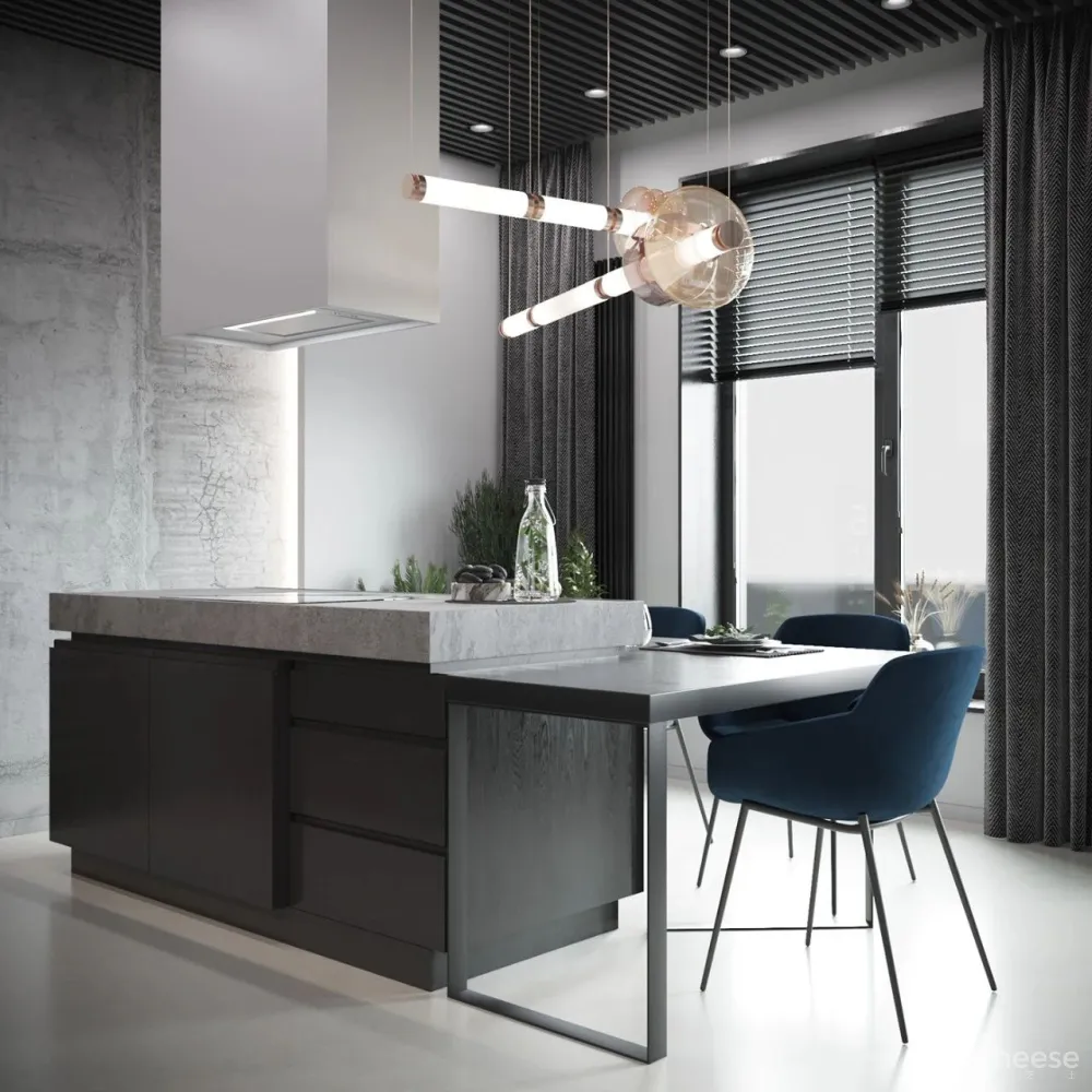 55㎡现代一居室,黑色 木色,舒适大方!