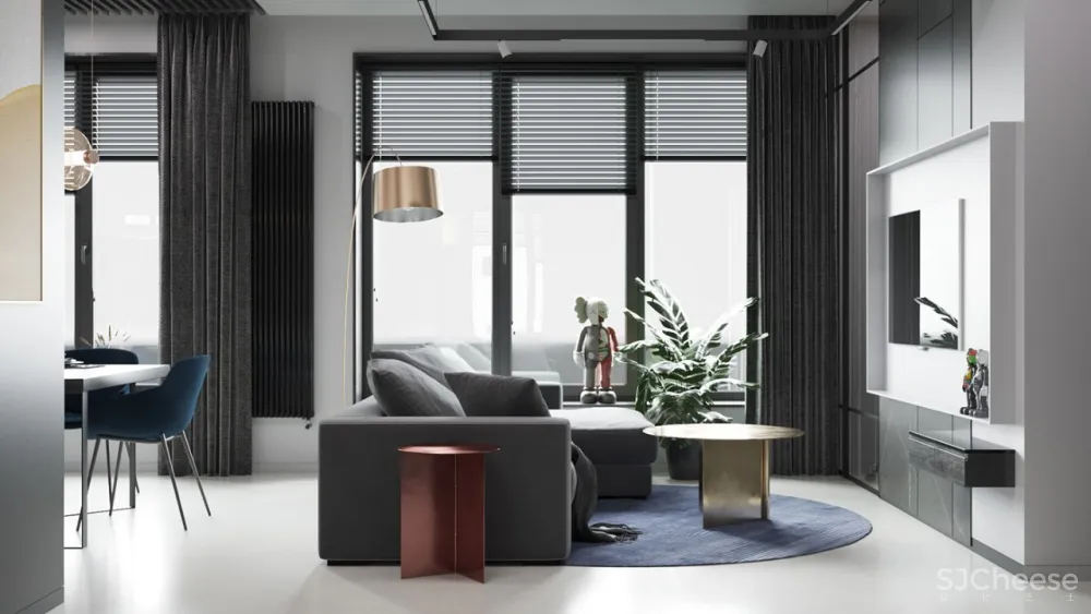 55㎡现代一居室,黑色 木色,舒适大方!