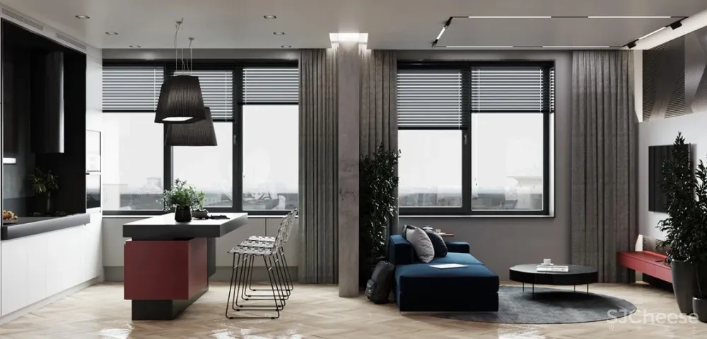 55㎡现代一居室,黑色 木色,舒适大方!