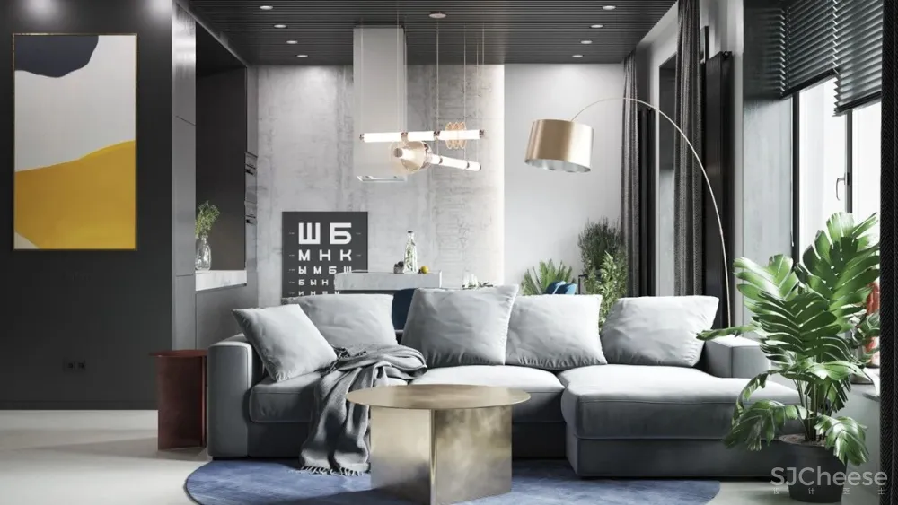 55㎡现代一居室,黑色 木色,舒适大方!