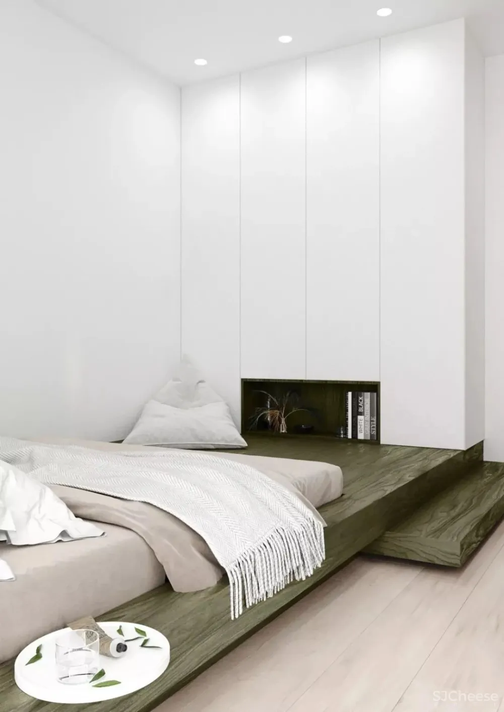 90后医生120㎡简约不失精致的家,卧室地台太棒了!