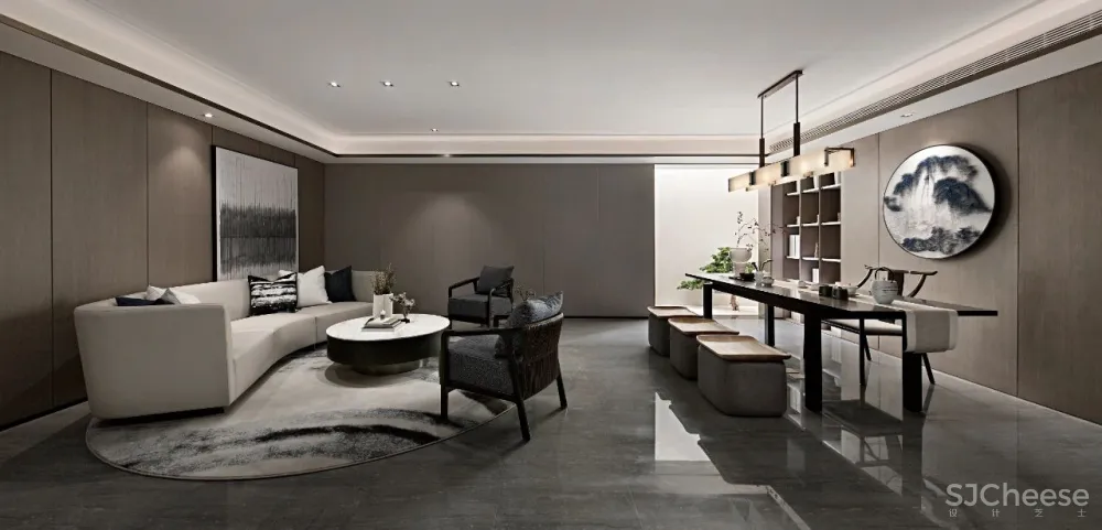 挑空现代简约里的小新中式!