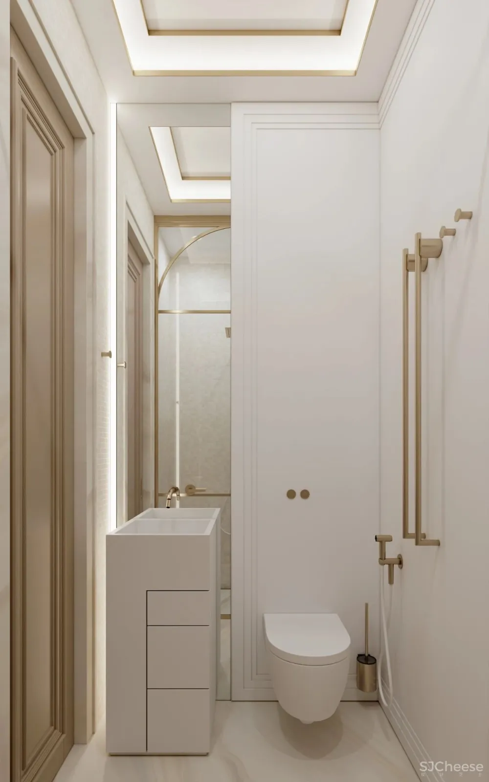 126㎡三居室,金色 白色的搭配,意想不到的高级感!