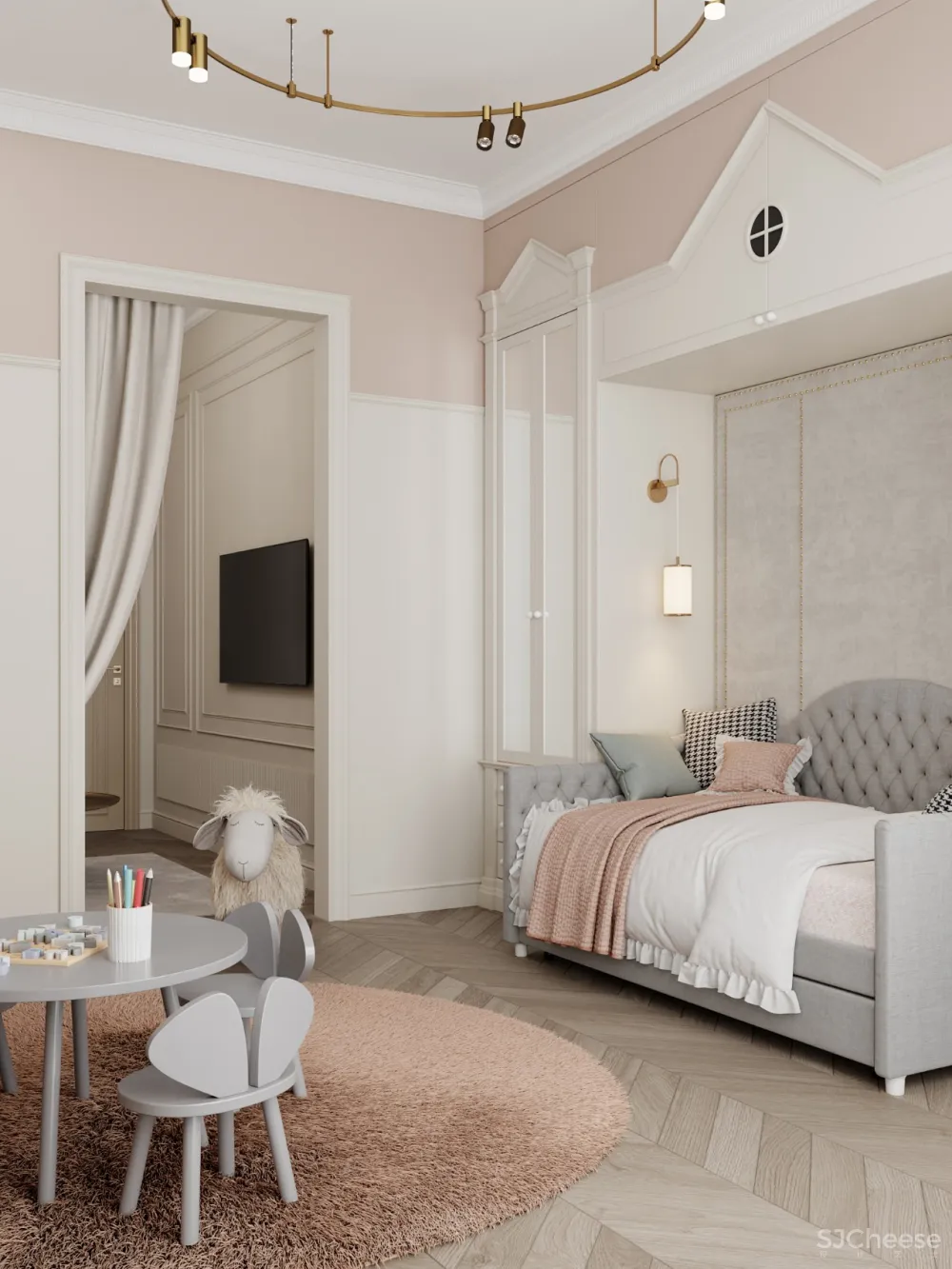 126㎡三居室,金色 白色的搭配,意想不到的高级感!