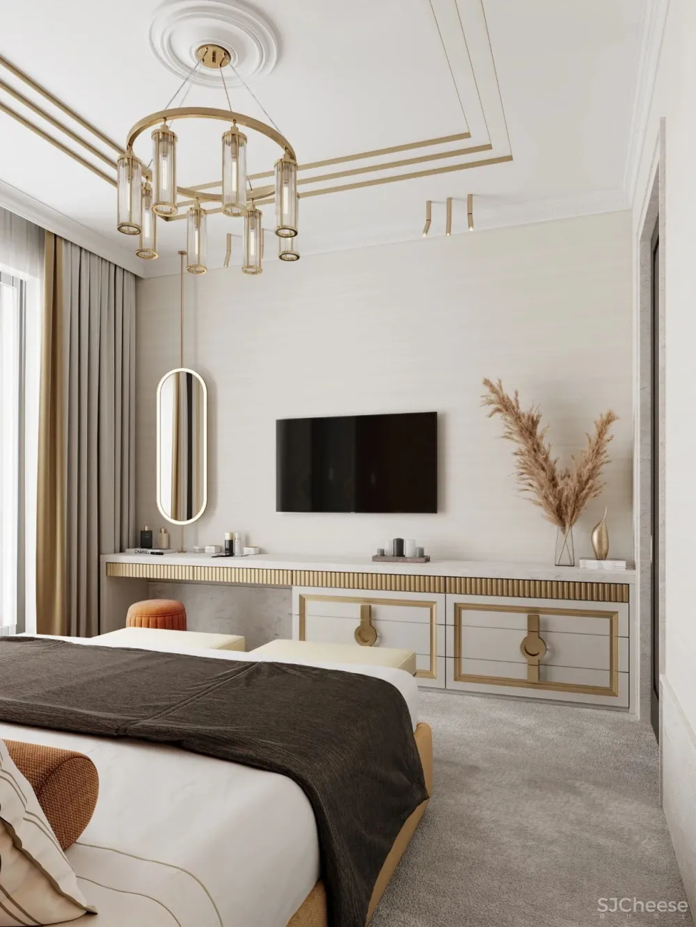 126㎡三居室,金色 白色的搭配,意想不到的高级感!