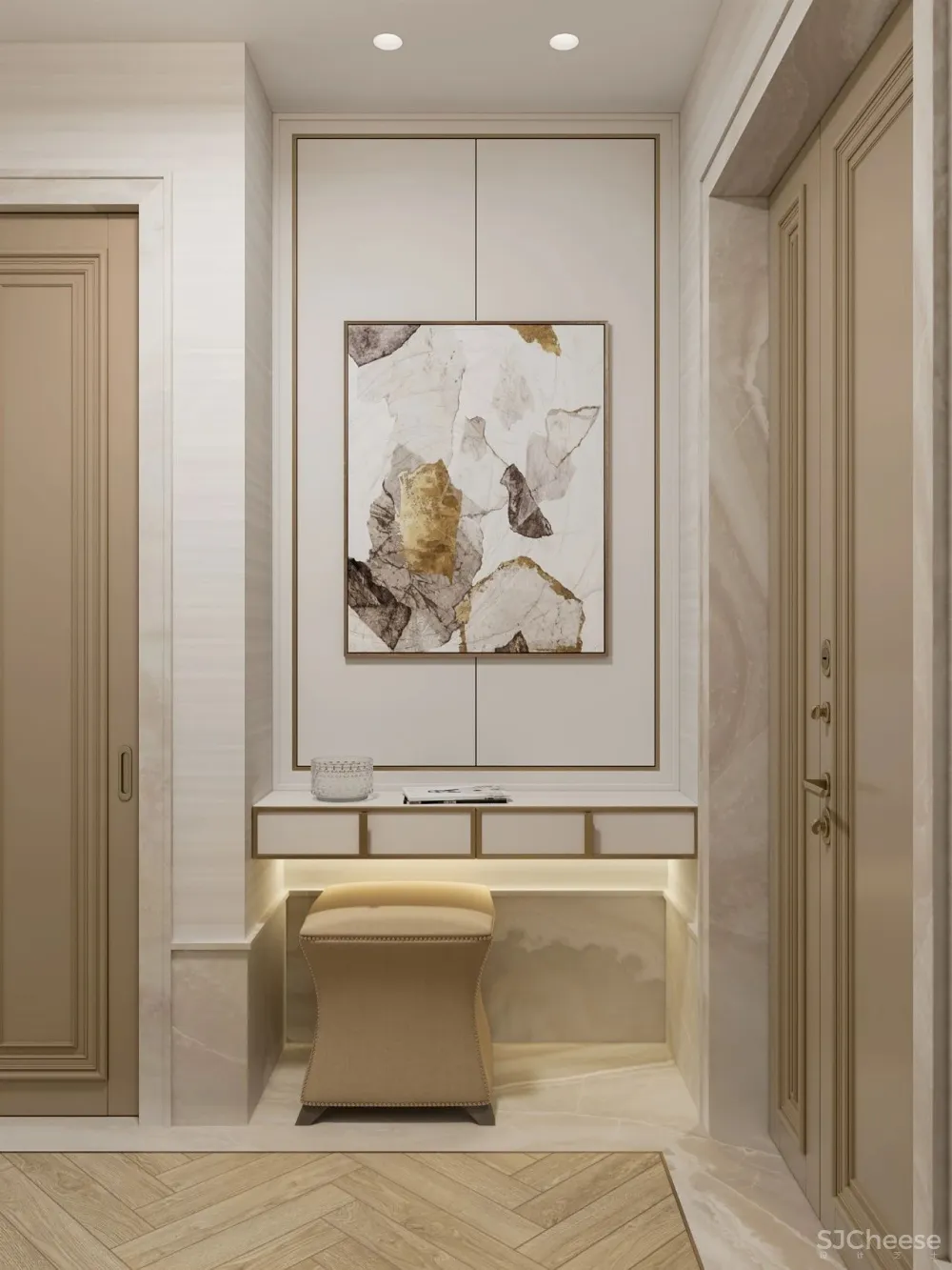 126㎡三居室,金色 白色的搭配,意想不到的高级感!