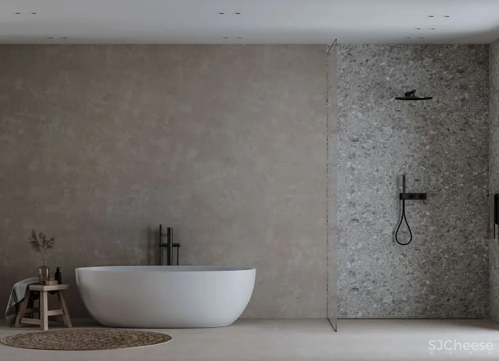 极简的卧室设计,木与石的搭配温暖又高级