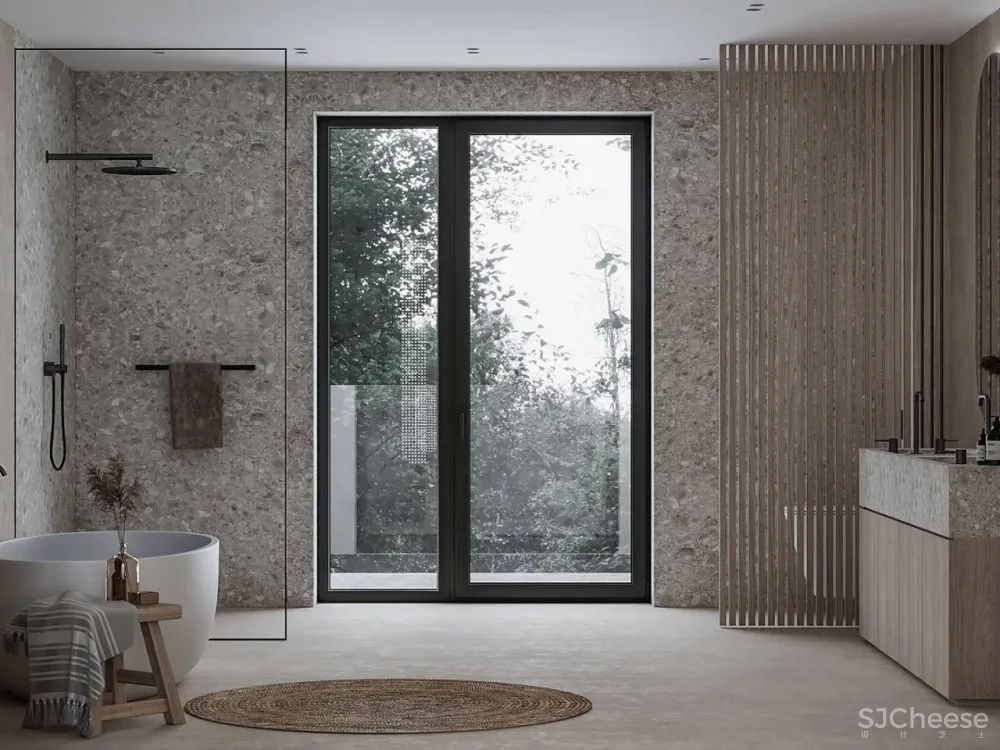 极简的卧室设计,木与石的搭配温暖又高级