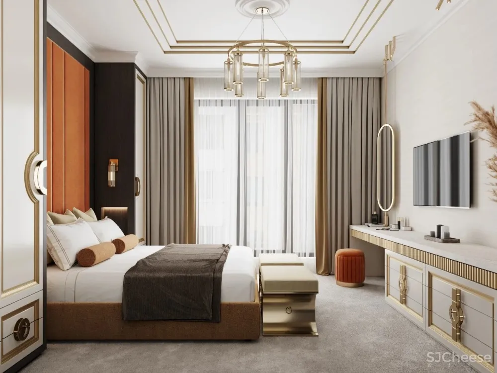 126㎡三居室,金色 白色的搭配,意想不到的高级感!