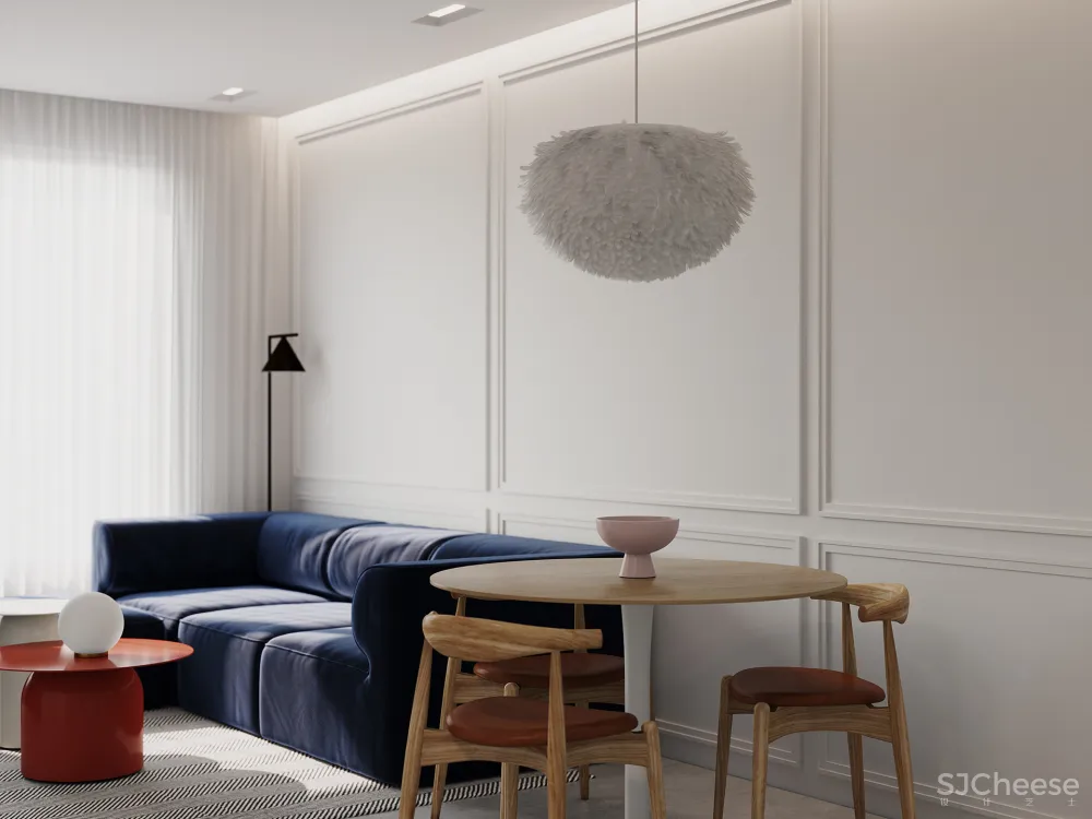 轻古典一居室,护墙板这么用线条太美了