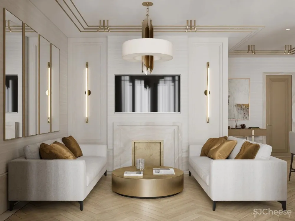 126㎡三居室,金色 白色的搭配,意想不到的高级感!