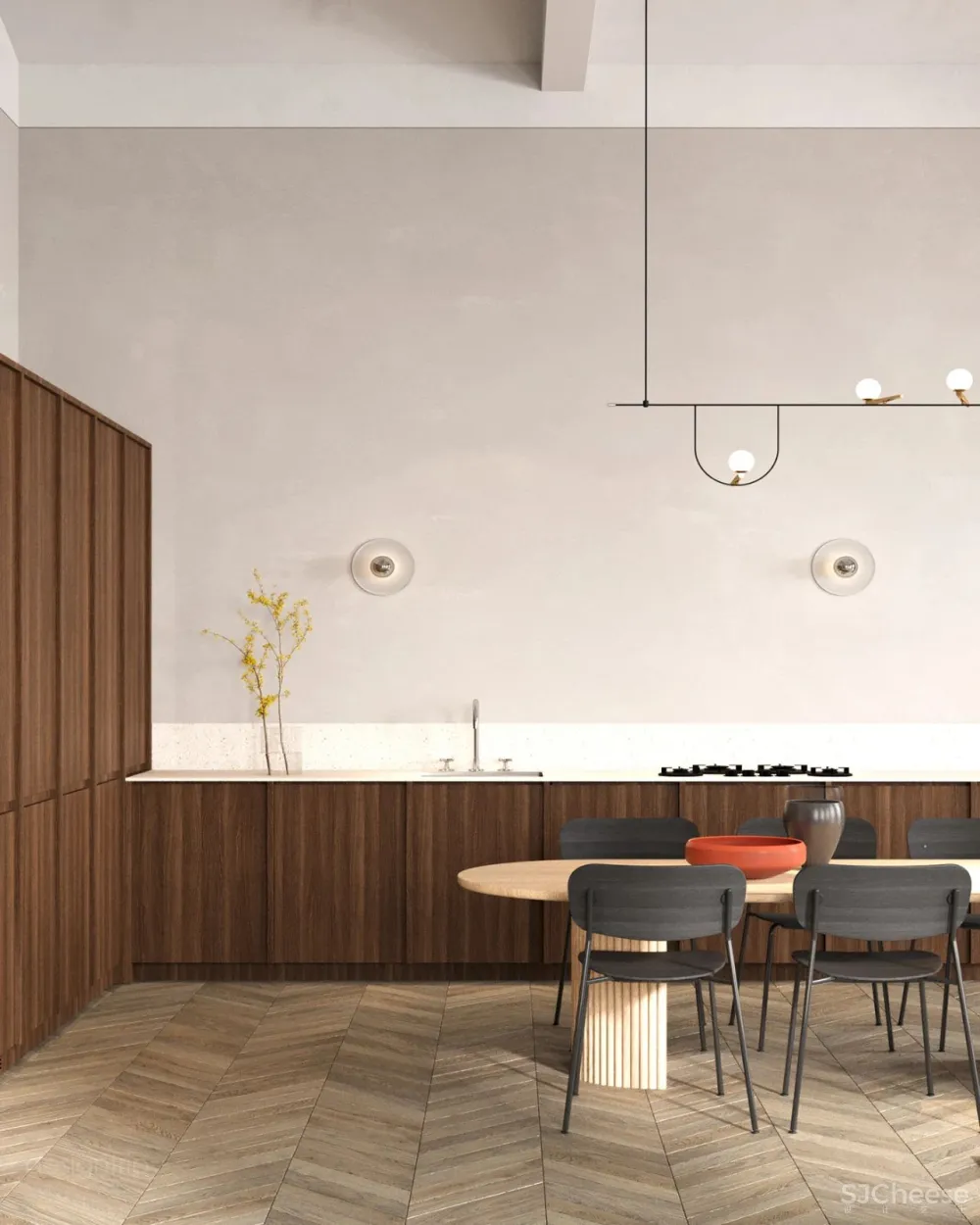 85㎡ 简约居所,“鱼骨拼”木地板站C位