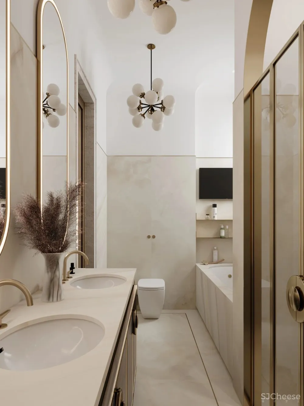 126㎡三居室,金色 白色的搭配,意想不到的高级感!