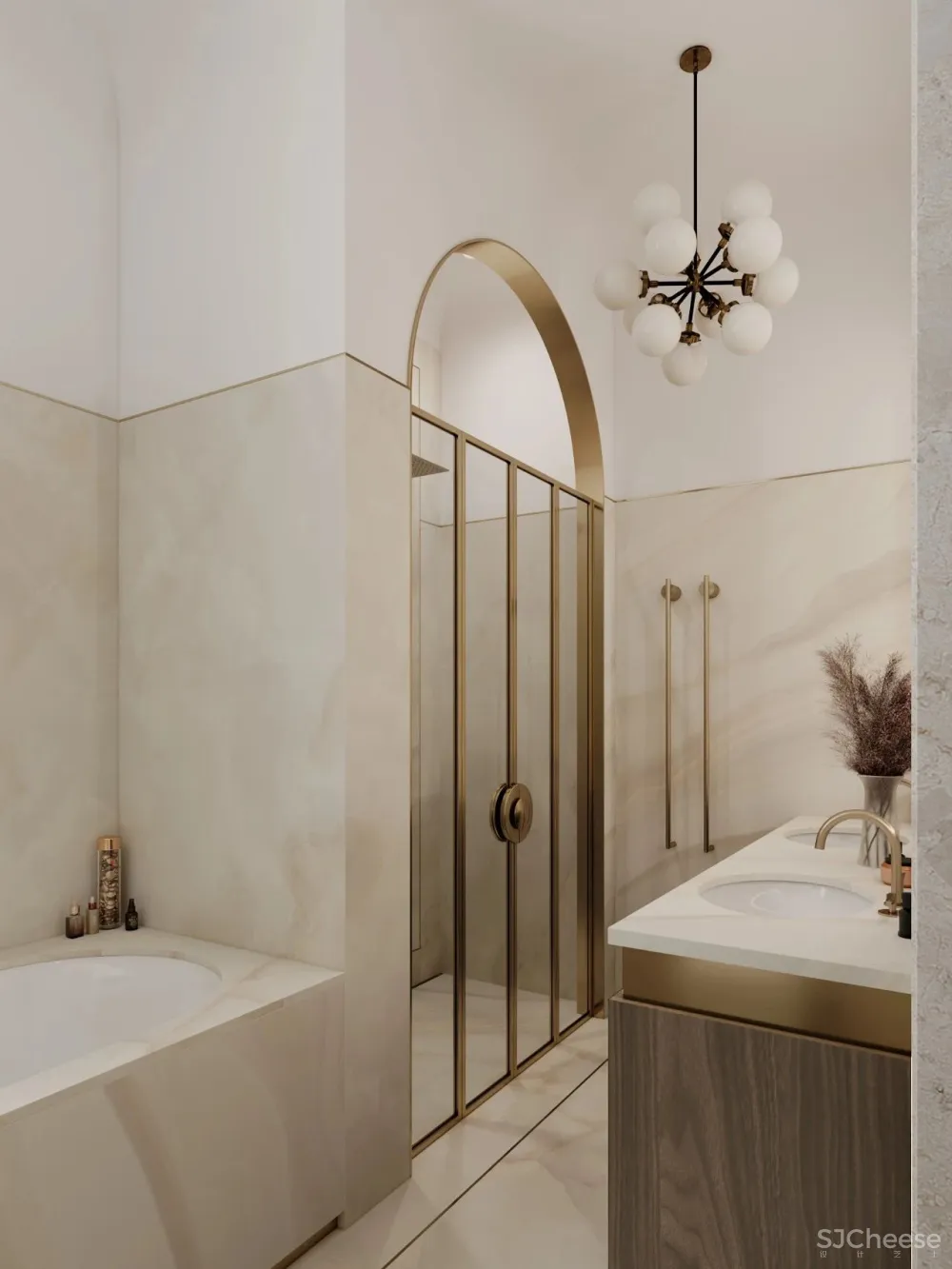 126㎡三居室,金色 白色的搭配,意想不到的高级感!