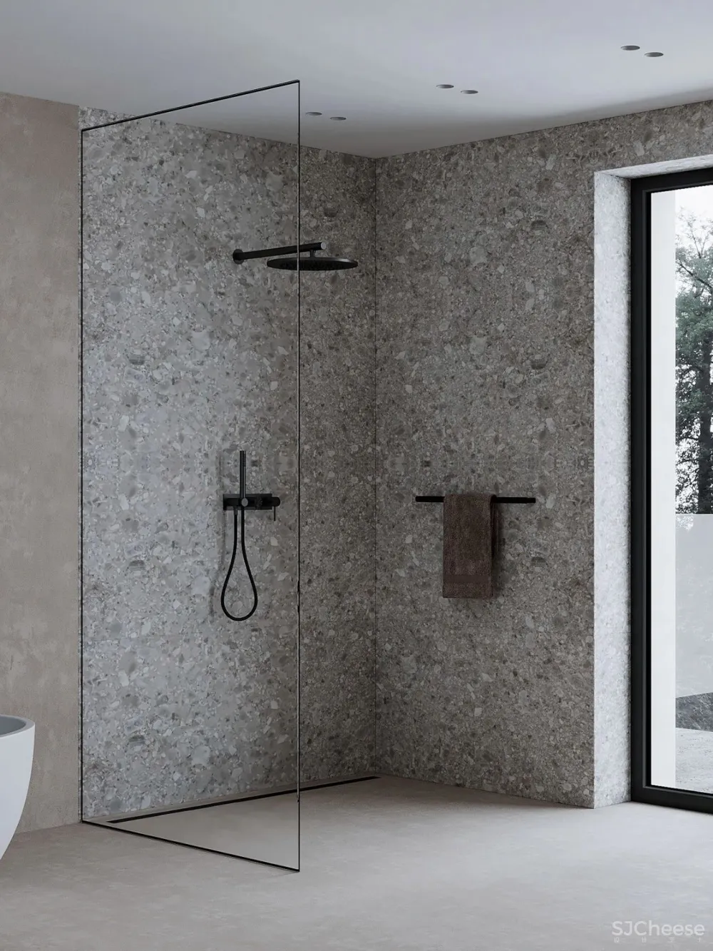 极简的卧室设计,木与石的搭配温暖又高级