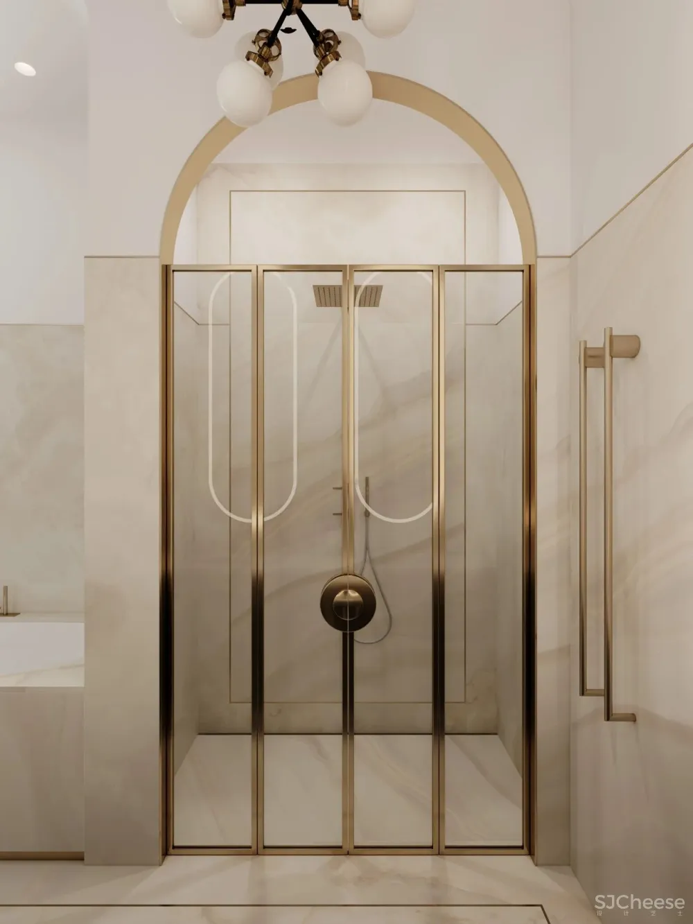 126㎡三居室,金色 白色的搭配,意想不到的高级感!